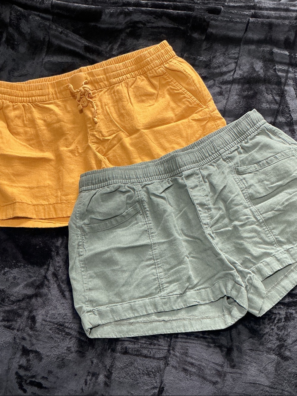 Old Navy Mustard and Sage Elastic-Waist Athletic Shorts Duo